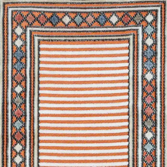8' Orange And Ivory Geometric Indoor Outdoor Runner Rug Photo 2