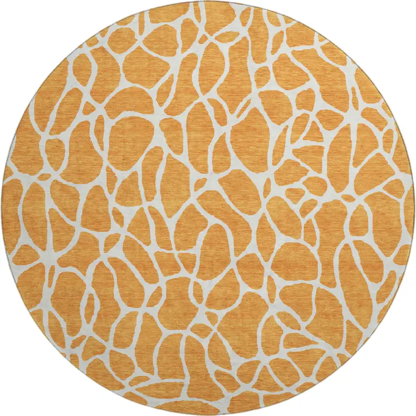 8' Orange And Ivory Geometric Washable Round Rug With UV Protection Photo 1