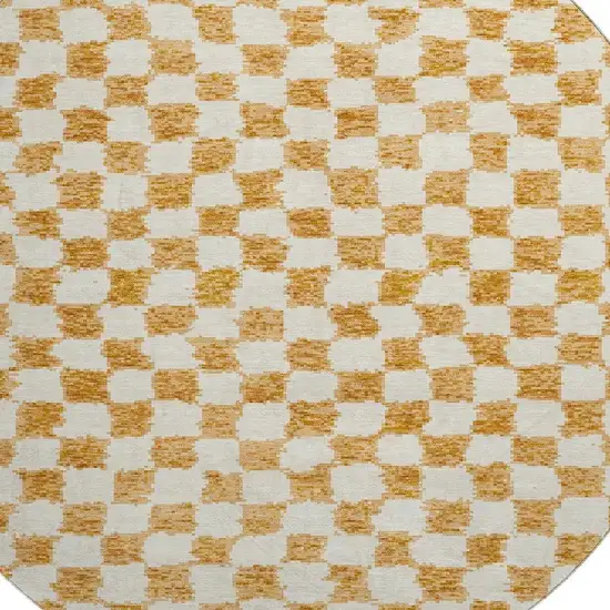 8' Orange And Ivory Geometric Washable Round Rug With UV Protection Photo 3