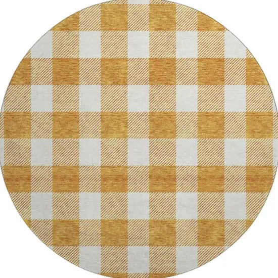 8' Orange And Ivory Plaid Washable Round Rug With UV Protection Photo 3