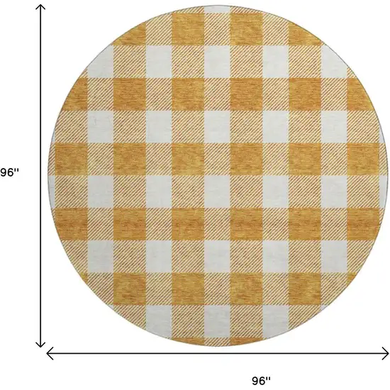8' Orange And Ivory Plaid Washable Round Rug With UV Protection Photo 9