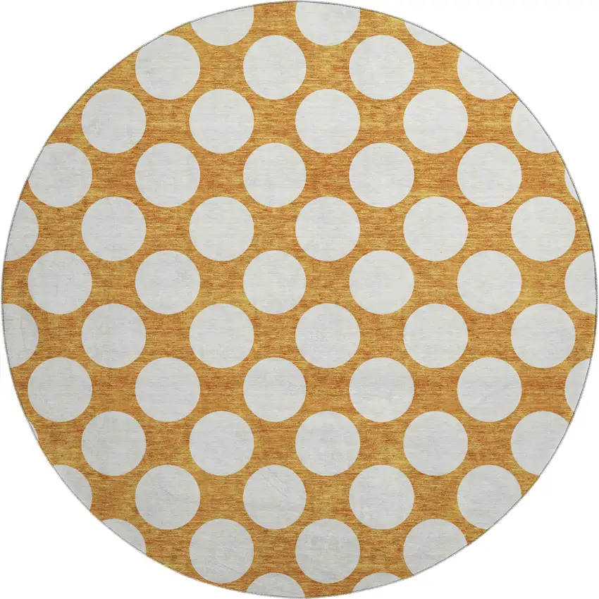 8' Orange And Ivory Polka Dot Washable Round Rug With UV Protection Photo 1