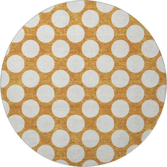 8' Orange And Ivory Polka Dot Washable Round Rug With UV Protection Photo 3