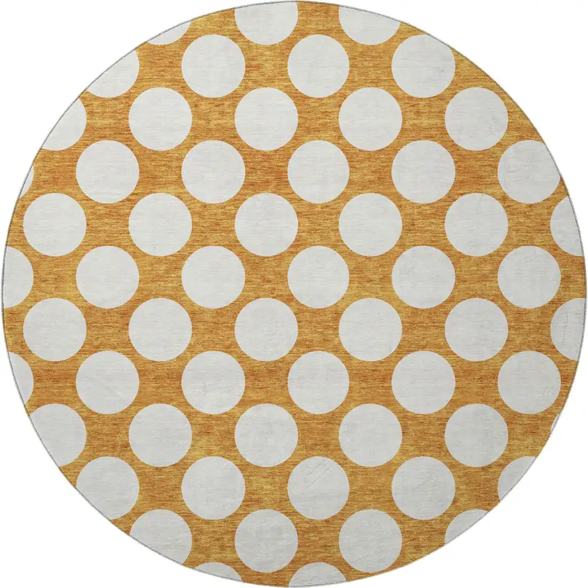 8' Orange And Ivory Polka Dot Washable Round Rug With UV Protection Photo 3