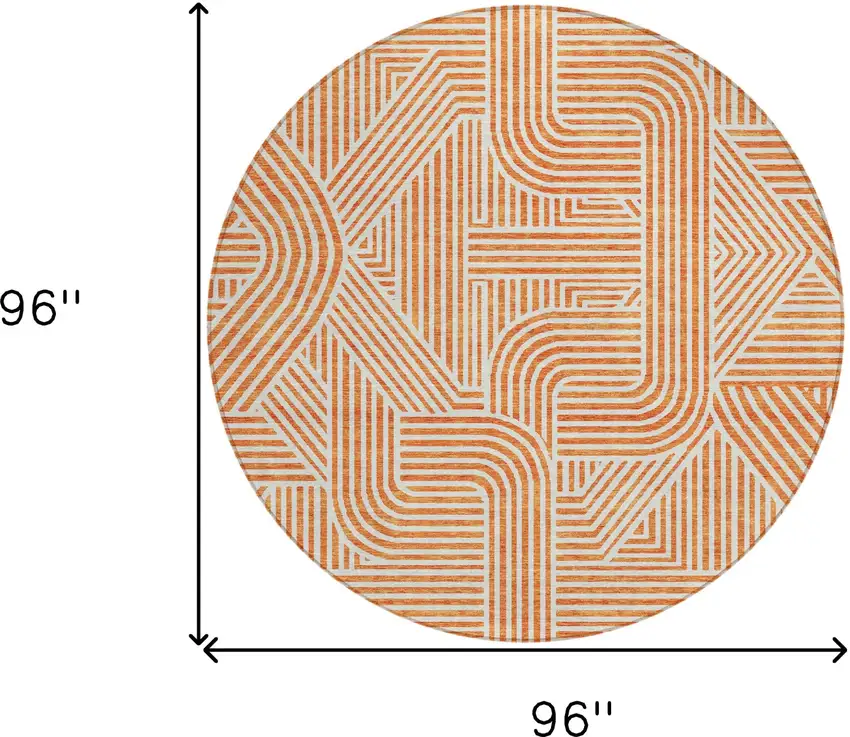 8' Orange And Ivory Round Abstract Washable Indoor Outdoor Area Rug Photo 3