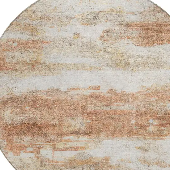 8' Orange And Ivory Round Abstract Washable Indoor Outdoor Area Rug Photo 8