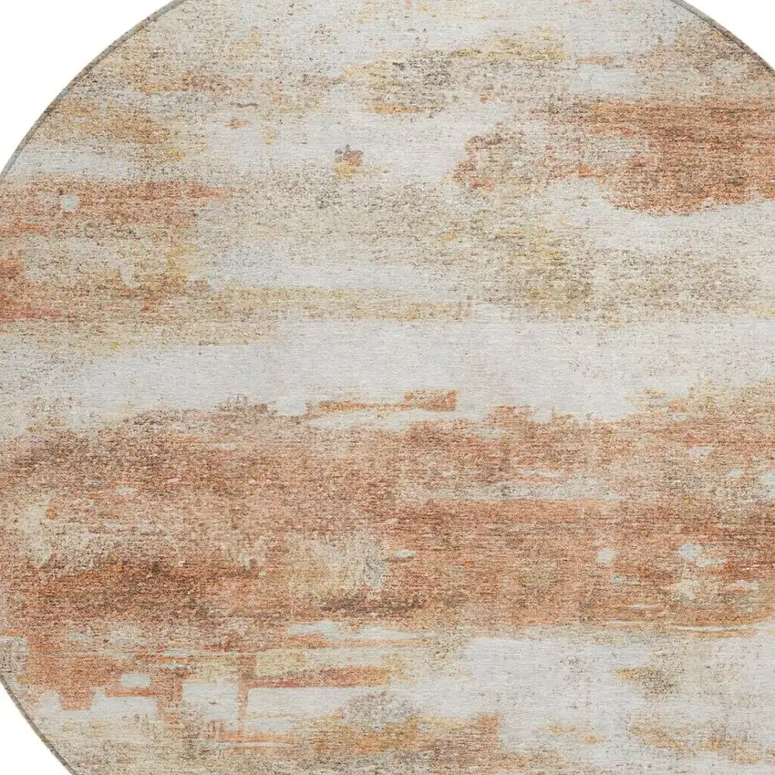 8' Orange And Ivory Round Abstract Washable Indoor Outdoor Area Rug Photo 8