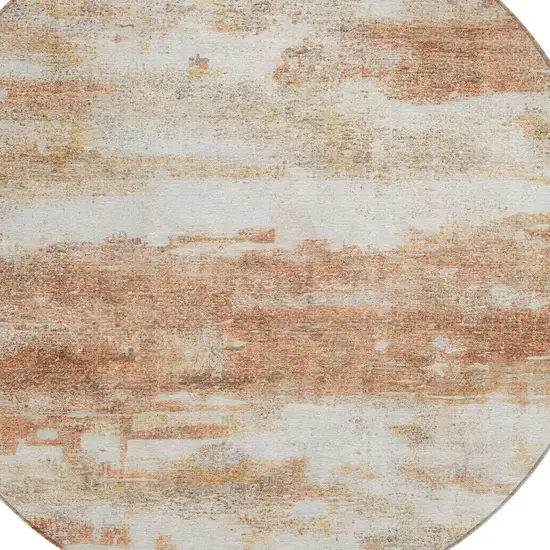 8' Orange And Ivory Round Abstract Washable Indoor Outdoor Area Rug Photo 7