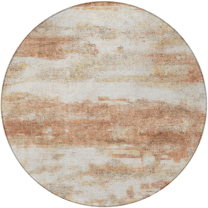 8' Orange And Ivory Round Abstract Washable Indoor Outdoor Area Rug Photo 2