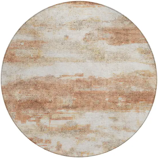 8' Orange And Ivory Round Abstract Washable Indoor Outdoor Area Rug Photo 1