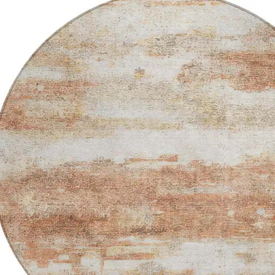 8' Orange And Ivory Round Abstract Washable Indoor Outdoor Area Rug Photo 4