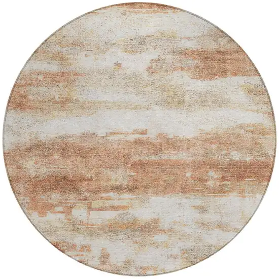 8' Orange And Ivory Round Abstract Washable Indoor Outdoor Area Rug Photo 3