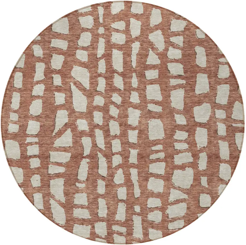8' Orange And Ivory Round Abstract Washable Indoor Outdoor Area Rug Photo 6