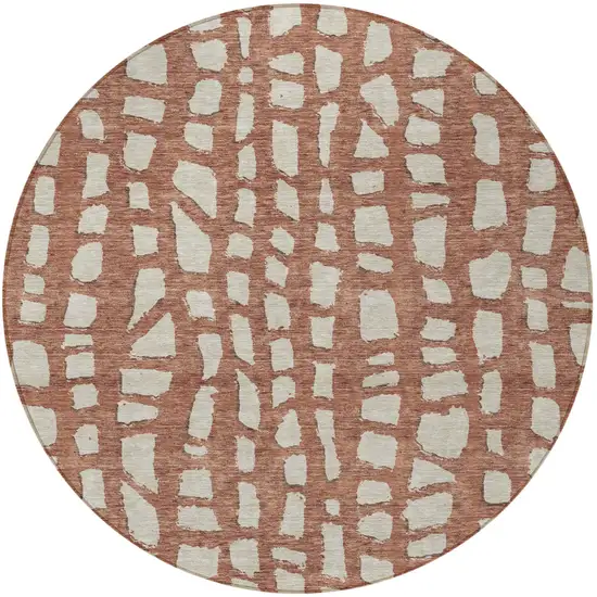8' Orange And Ivory Round Abstract Washable Indoor Outdoor Area Rug Photo 6