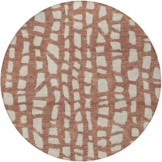8' Orange And Ivory Round Abstract Washable Indoor Outdoor Area Rug Photo 6