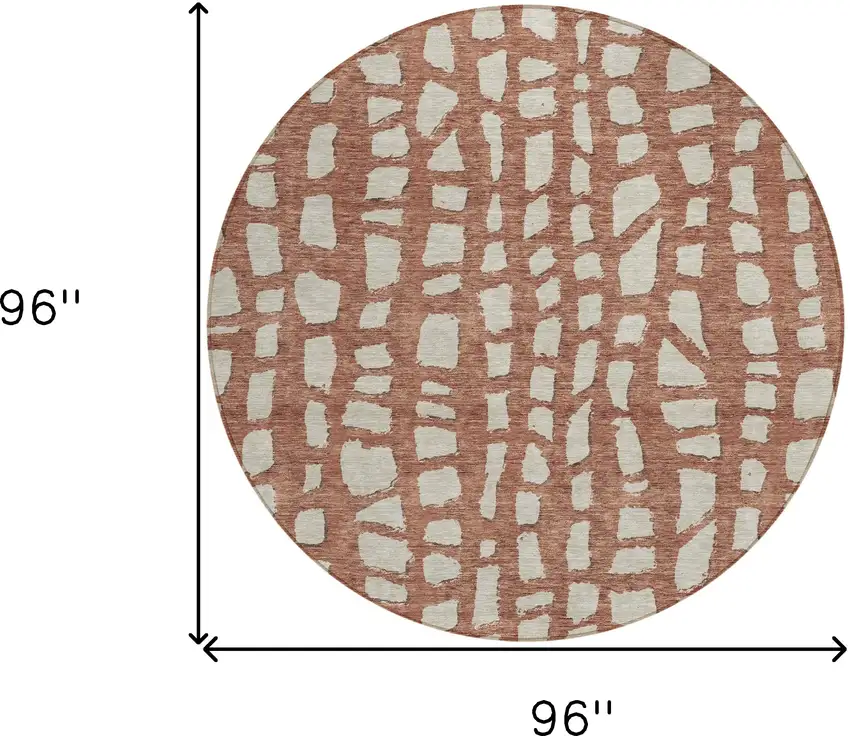 8' Orange And Ivory Round Abstract Washable Indoor Outdoor Area Rug Photo 9