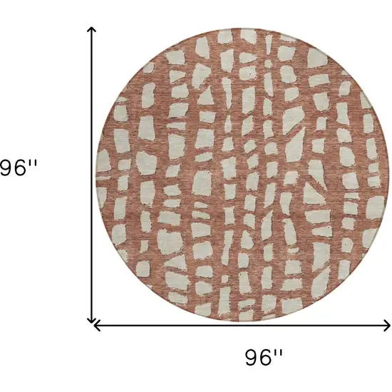 8' Orange And Ivory Round Abstract Washable Indoor Outdoor Area Rug Photo 9