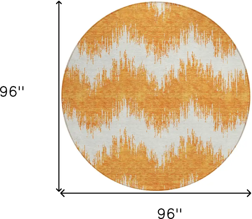 8' Orange And Ivory Round Chevron Washable Indoor Outdoor Area Rug Photo 3