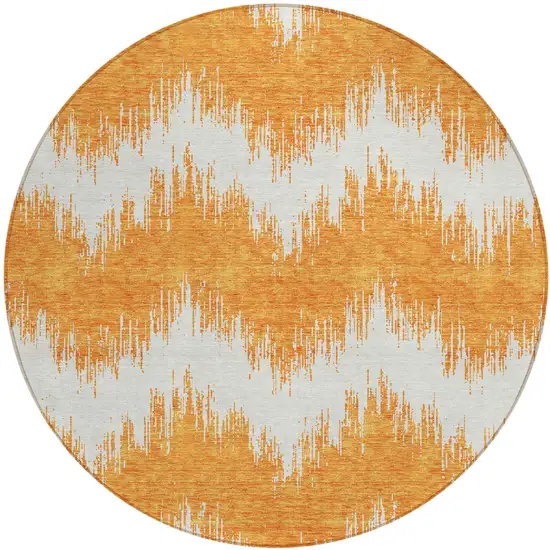 8' Orange And Ivory Round Chevron Washable Indoor Outdoor Area Rug Photo 2
