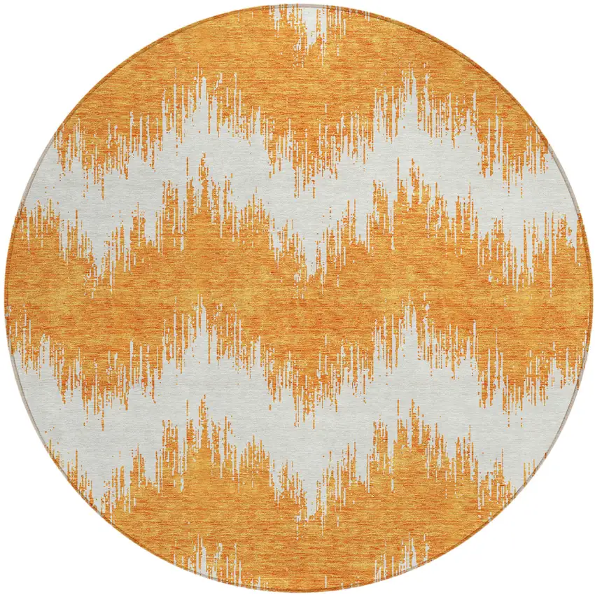 8' Orange And Ivory Round Chevron Washable Indoor Outdoor Area Rug Photo 2