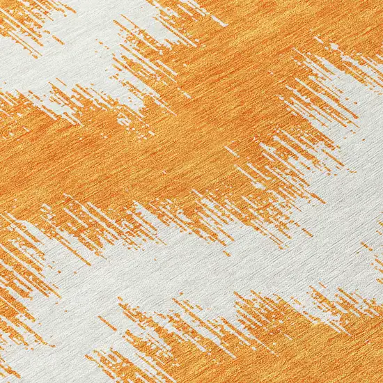 8' Orange And Ivory Round Chevron Washable Indoor Outdoor Area Rug Photo 4