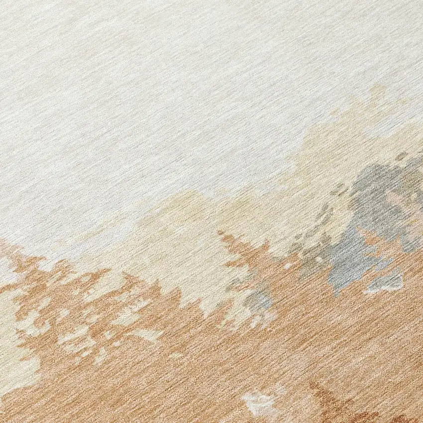 8' Orange And Ivory Round Floral Washable Indoor Outdoor Area Rug Photo 4
