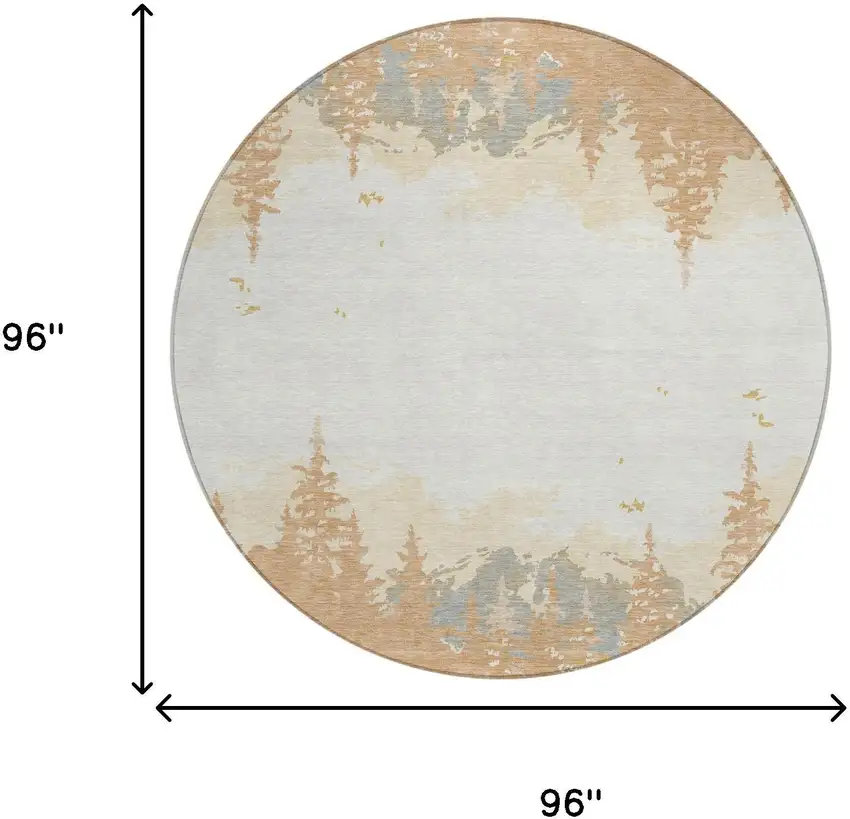 8' Orange And Ivory Round Floral Washable Indoor Outdoor Area Rug Photo 5