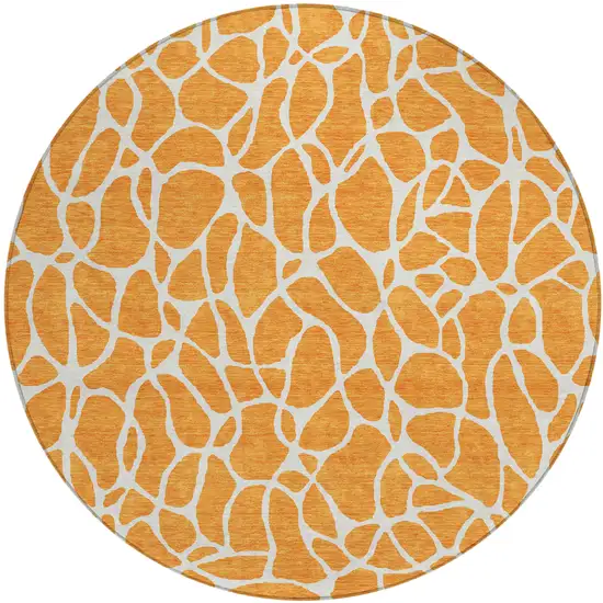 8' Orange And Ivory Round Geometric Washable Indoor Outdoor Area Rug Photo 2