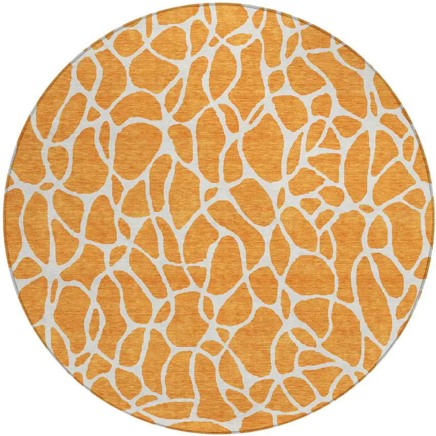 8' Orange And Ivory Round Geometric Washable Indoor Outdoor Area Rug Photo 2