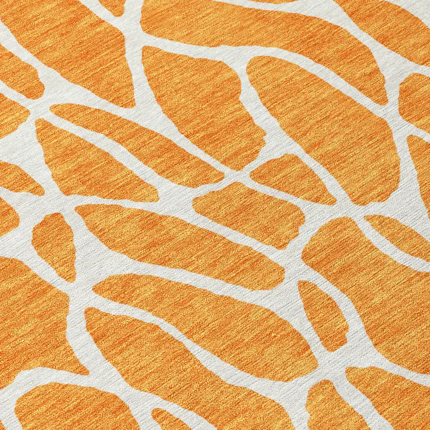 8' Orange And Ivory Round Geometric Washable Indoor Outdoor Area Rug Photo 8