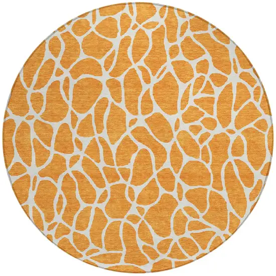 8' Orange And Ivory Round Geometric Washable Indoor Outdoor Area Rug Photo 5
