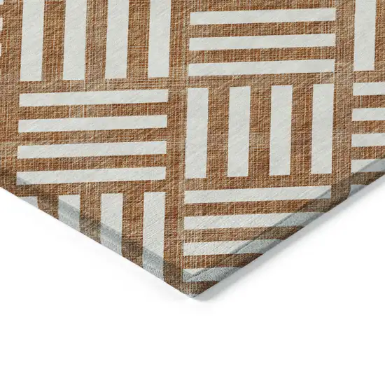 8' Orange And Ivory Round Geometric Washable Indoor Outdoor Area Rug Photo 4