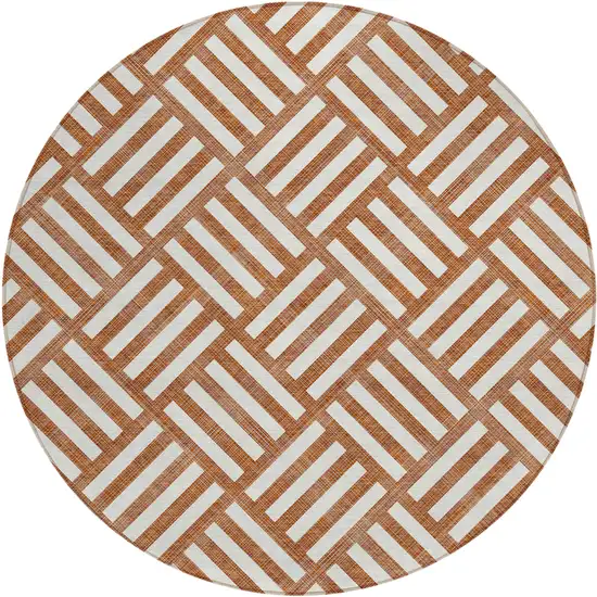 8' Orange And Ivory Round Geometric Washable Indoor Outdoor Area Rug Photo 2