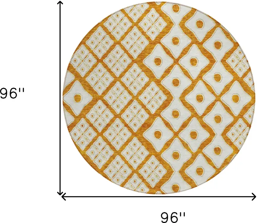 8' Orange And Ivory Round Geometric Washable Indoor Outdoor Area Rug Photo 3