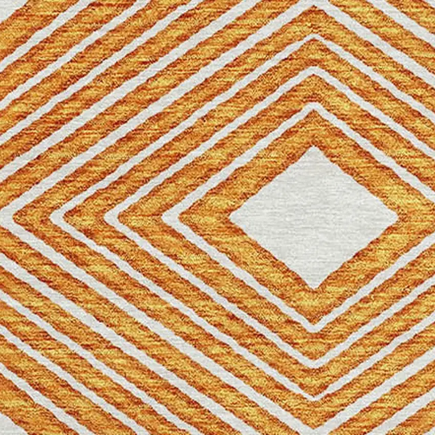 8' Orange And Ivory Round Geometric Washable Indoor Outdoor Area Rug Photo 5