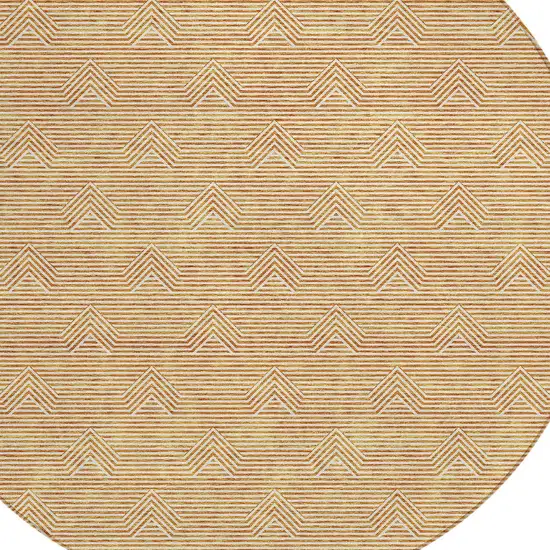 8' Orange And Ivory Round Geometric Washable Indoor Outdoor Area Rug Photo 5