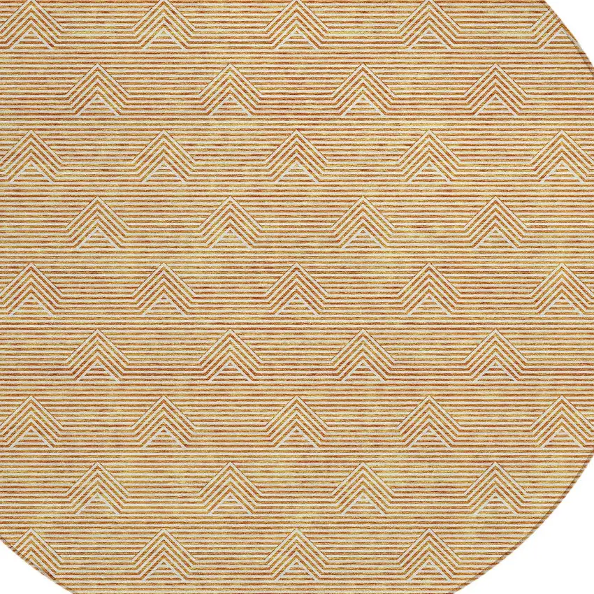8' Orange And Ivory Round Geometric Washable Indoor Outdoor Area Rug Photo 5