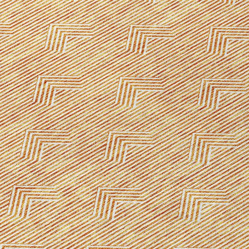 8' Orange And Ivory Round Geometric Washable Indoor Outdoor Area Rug Photo 4