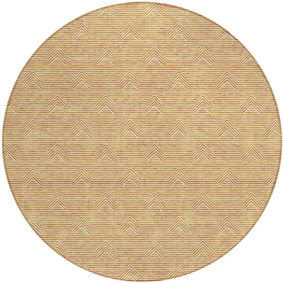 8' Orange And Ivory Round Geometric Washable Indoor Outdoor Area Rug Photo 2