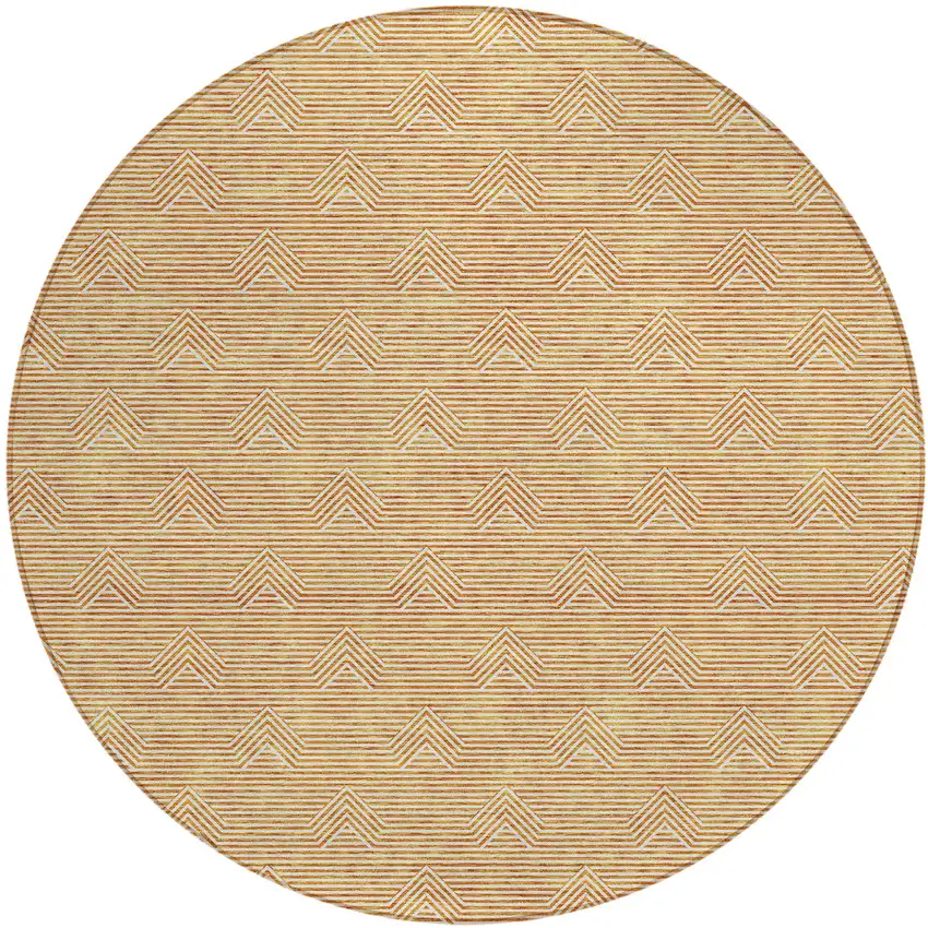 8' Orange And Ivory Round Geometric Washable Indoor Outdoor Area Rug Photo 2