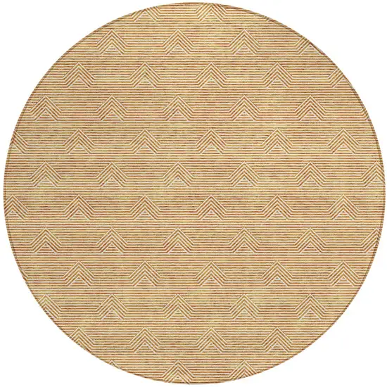 8' Orange And Ivory Round Geometric Washable Indoor Outdoor Area Rug Photo 6