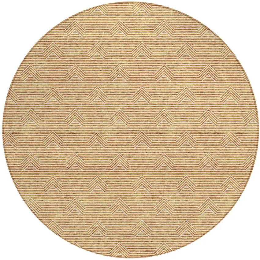 8' Orange And Ivory Round Geometric Washable Indoor Outdoor Area Rug Photo 6