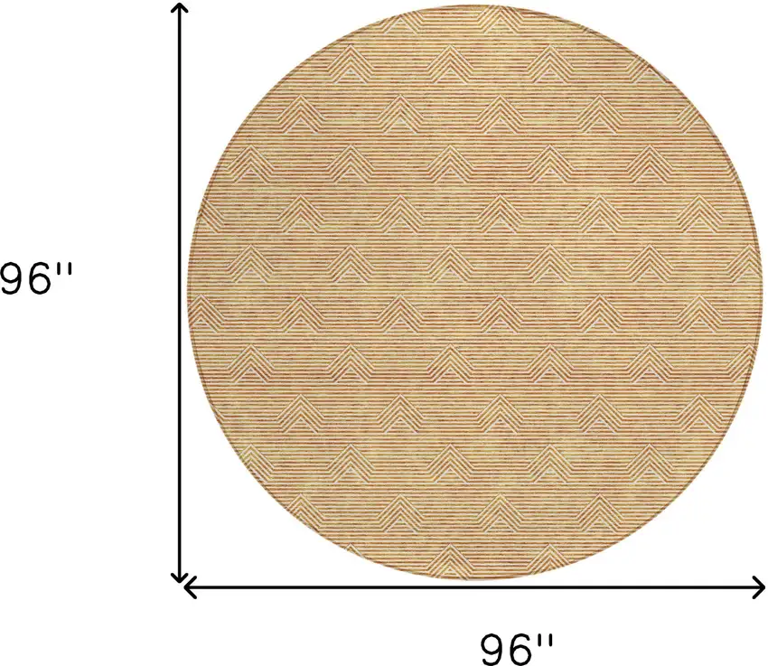8' Orange And Ivory Round Geometric Washable Indoor Outdoor Area Rug Photo 3