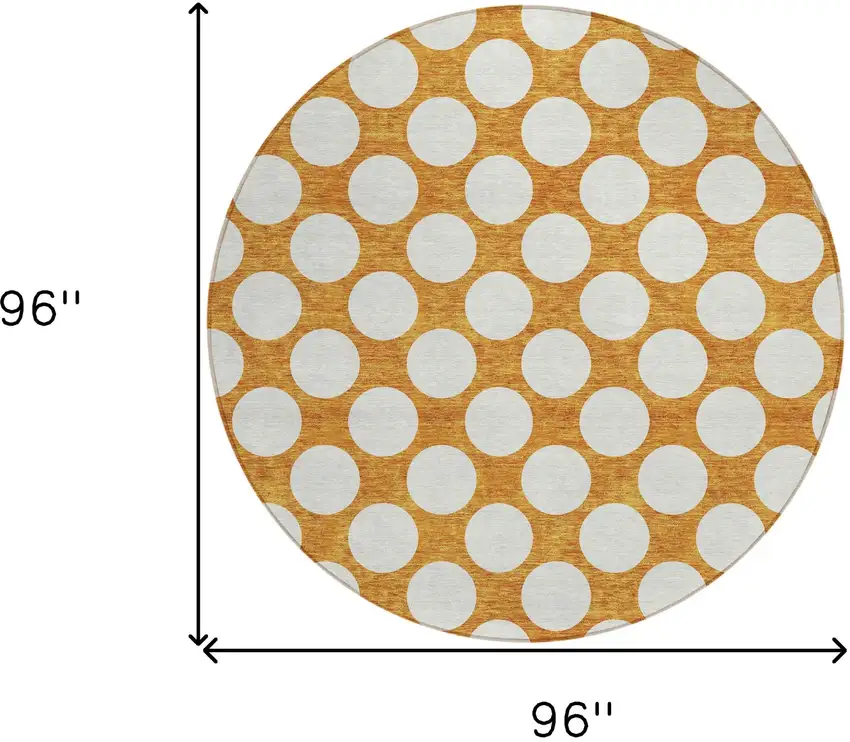 8' Orange And Ivory Round Polka Dot Washable Indoor Outdoor Area Rug Photo 3