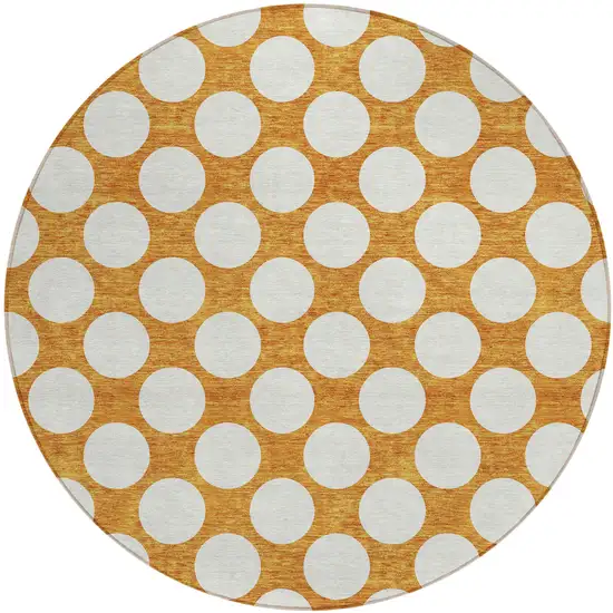 8' Orange And Ivory Round Polka Dot Washable Indoor Outdoor Area Rug Photo 2