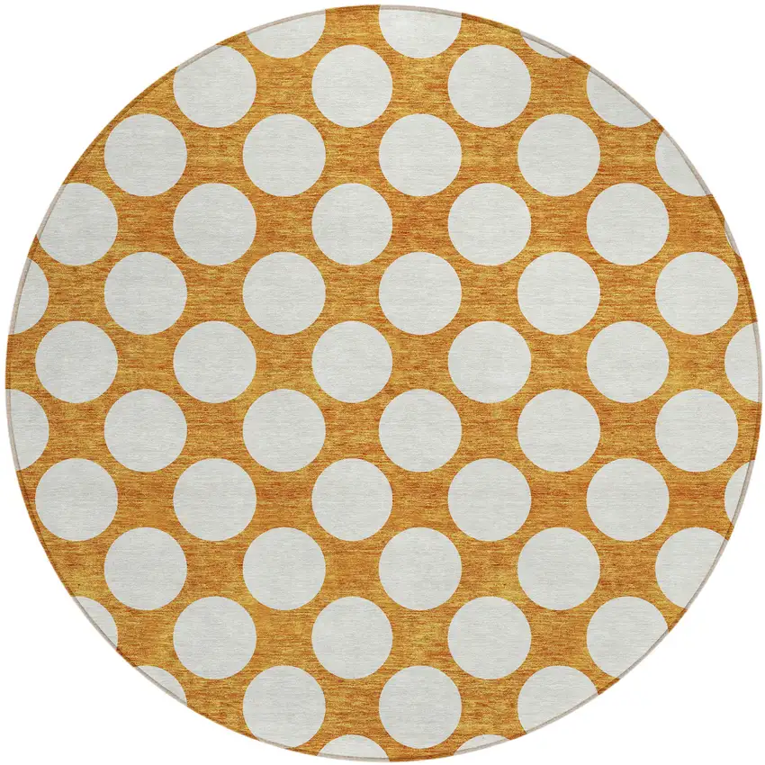 8' Orange And Ivory Round Polka Dot Washable Indoor Outdoor Area Rug Photo 2