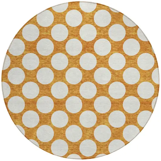 8' Orange And Ivory Round Polka Dot Washable Indoor Outdoor Area Rug Photo 6