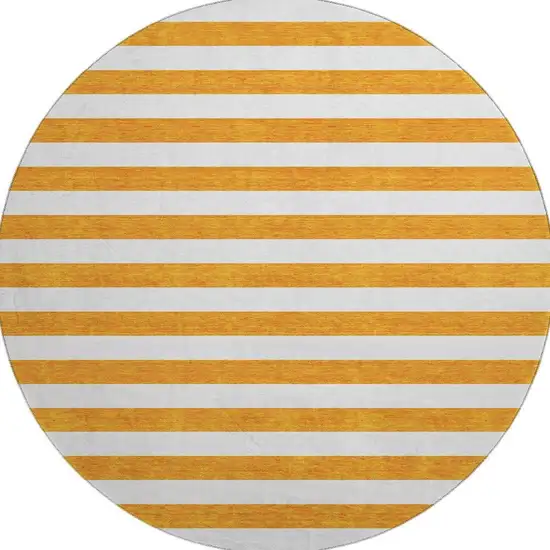 8' Orange And Ivory Striped Washable Round Rug With UV Protection Photo 4