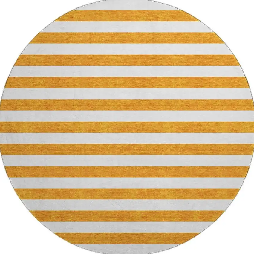 8' Orange And Ivory Striped Washable Round Rug With UV Protection Photo 4