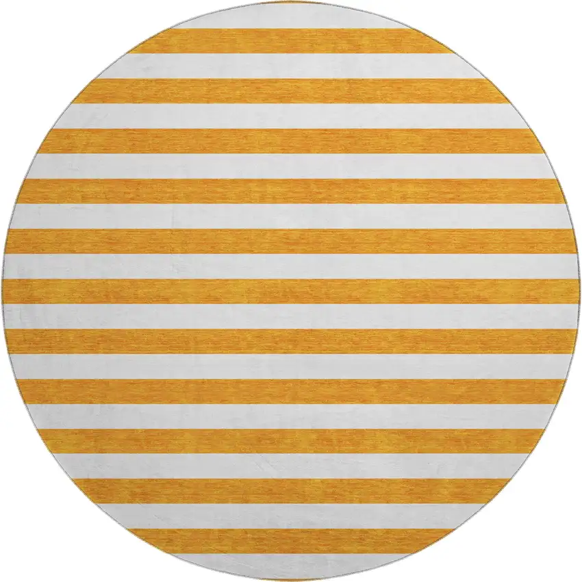 8' Orange And Ivory Striped Washable Round Rug With UV Protection Photo 1